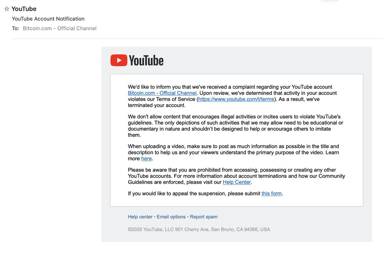 Youtube Reinstates Bitcoin.com's Official Channel After Suspension