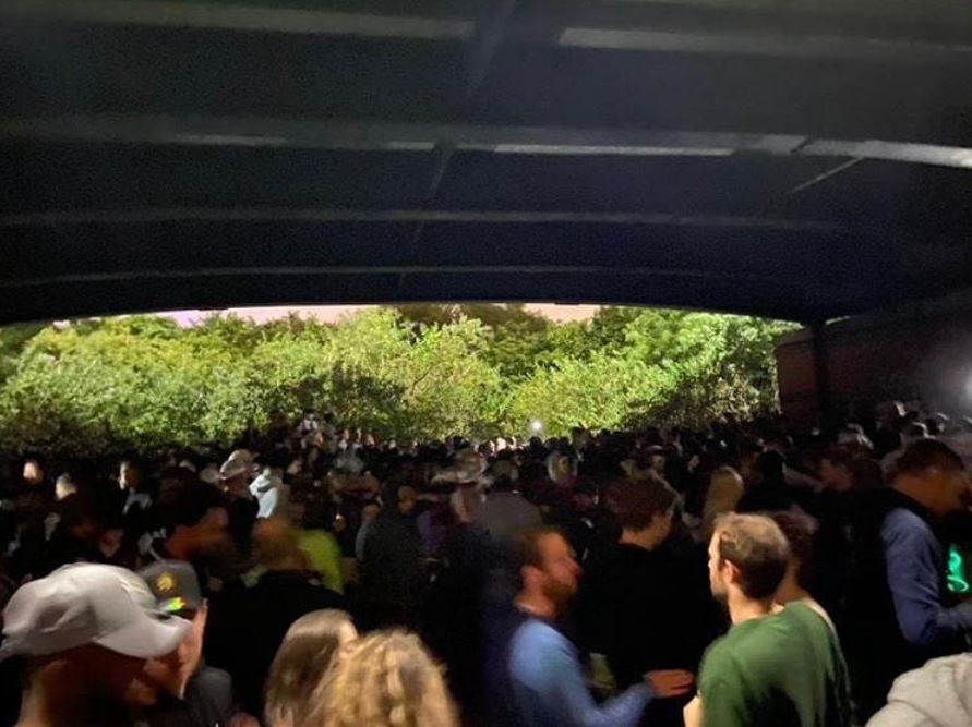 Scenes from a 'forest party' under a bridge were shared on an Instagram page dedicated to the unlicensed events